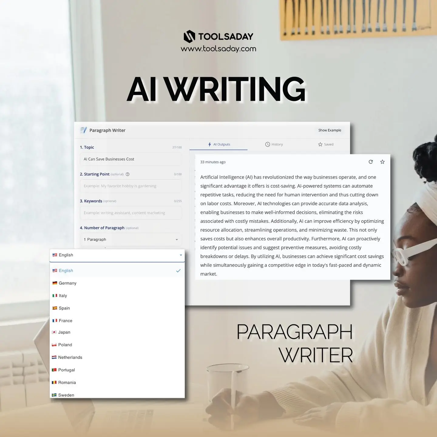 AI Paragraph Writer Tool Poster